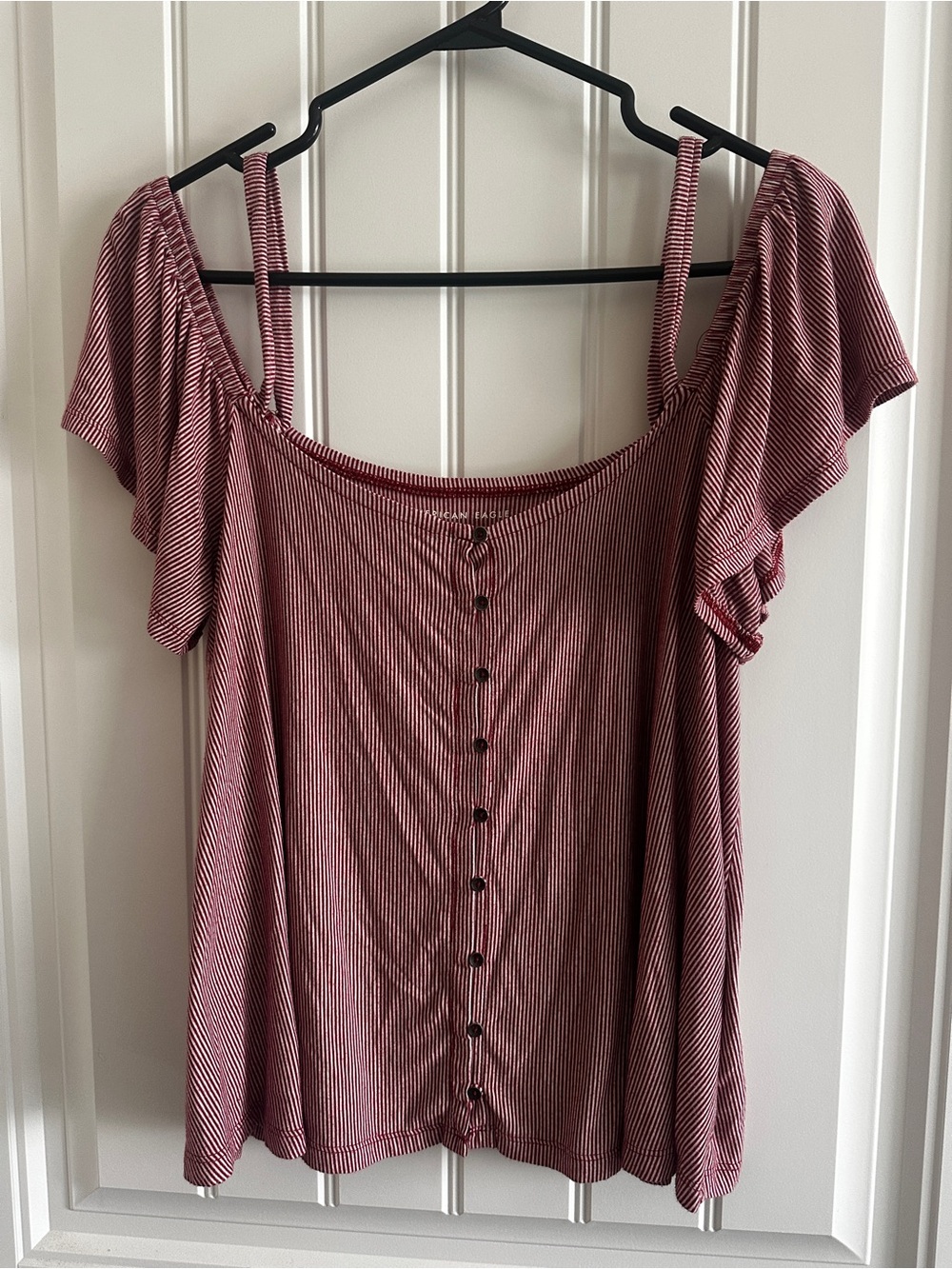 Women’s Medium Burgundy Striped Off-Shoulder Blouse